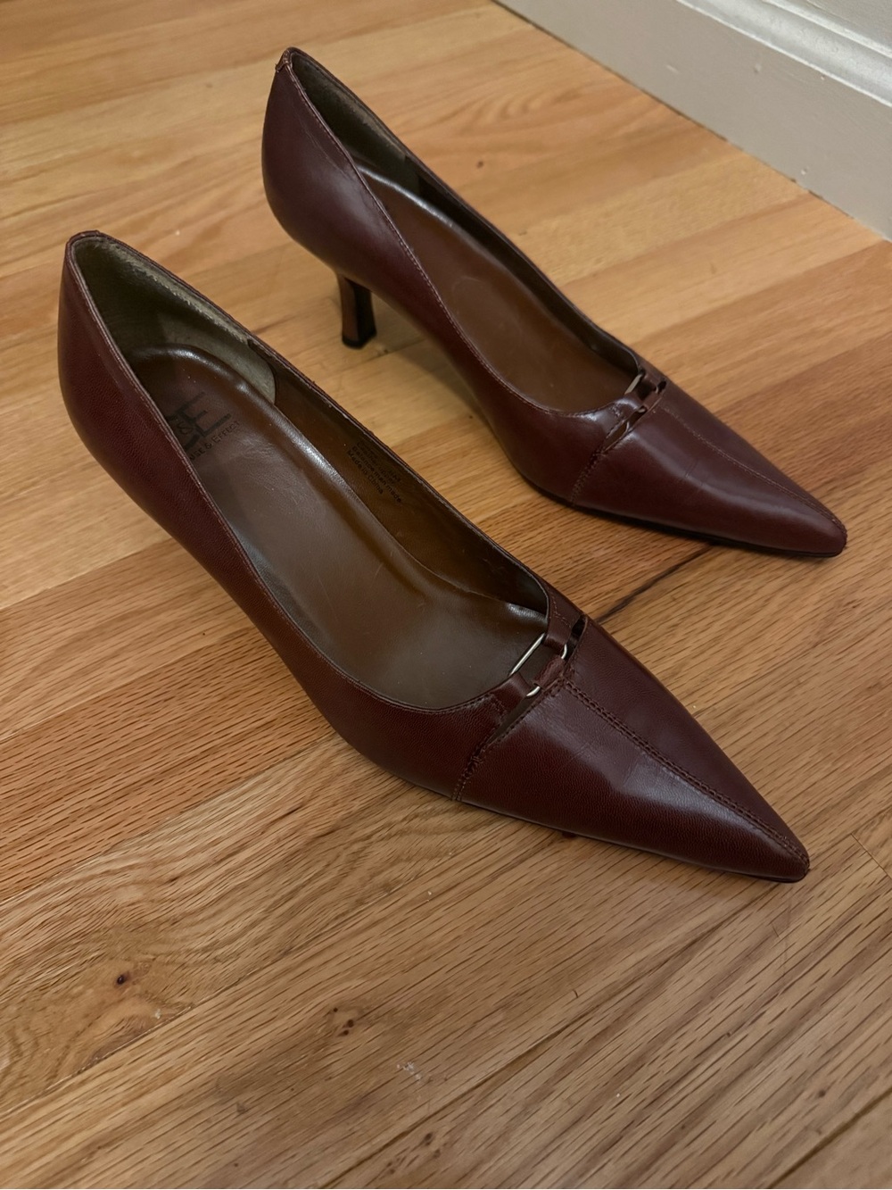 Pointed-Toe Burgundy Leather Heels with Subtle Hardware